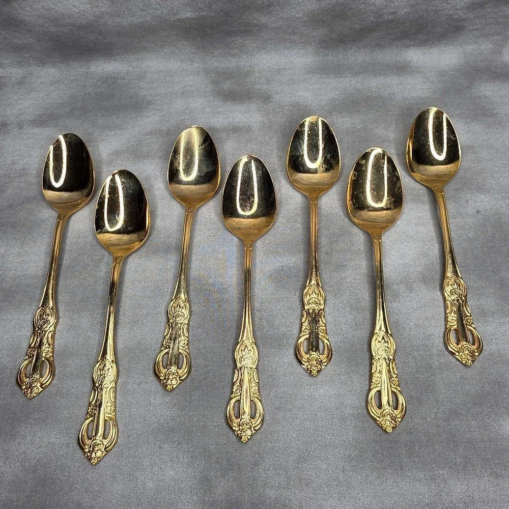 (X7) Hanford Forge Princeton Gold Electroplate Place/Oval Soup Spoons 7.25